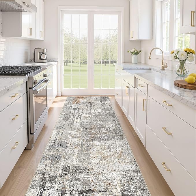 Runner Rug Kitchen Washable Rugs: 3x10 Non-Slip Abstract Soft Modern Stain by LOONGRUG