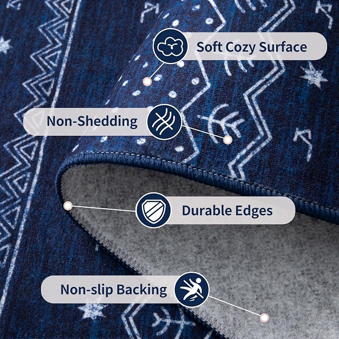 SERISSA 9x12 Area Rugs for Living Room, Washable Non-Slip Blue and White Boho - Image 4