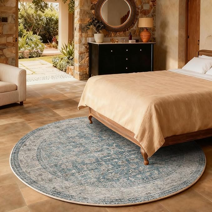 4x4 Round Living Room Rug: Washable Bedroom Rug Stain Resistant Boho Rug Non - Image 5