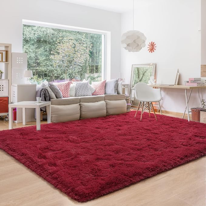 BENRON Fluffy Rugs for Living Room 5x8 Wine Red, Washable Large Area Rugs for by BENRON