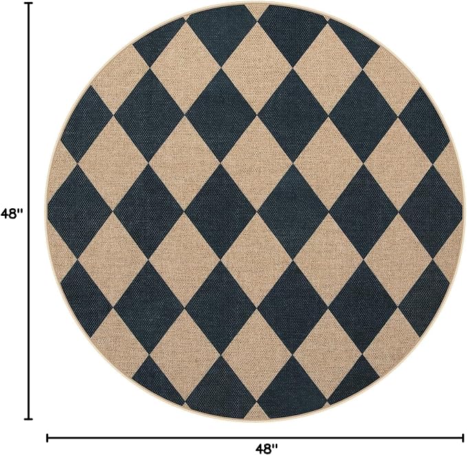 Lahome Colette Checkered Round Entryway Rug 4ft, Circle Indoor Outdoor Patio - Image 2
