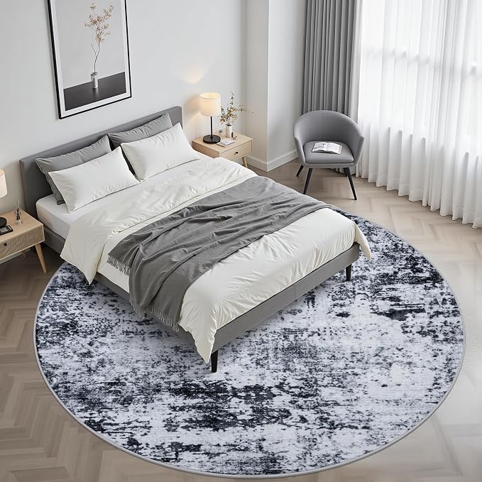Round Area Rug for Living Room: 6 ft Washable Modern Abstract Soft Thin Rug - Image 2