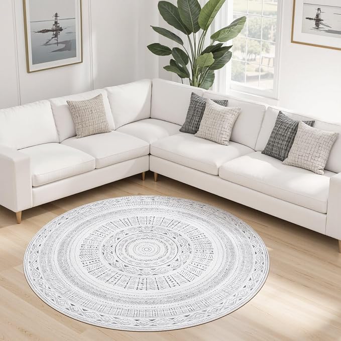 cotiled 5x5 Round Area Rugs Living Room Rug: Washable Boho Rugs - Image 8