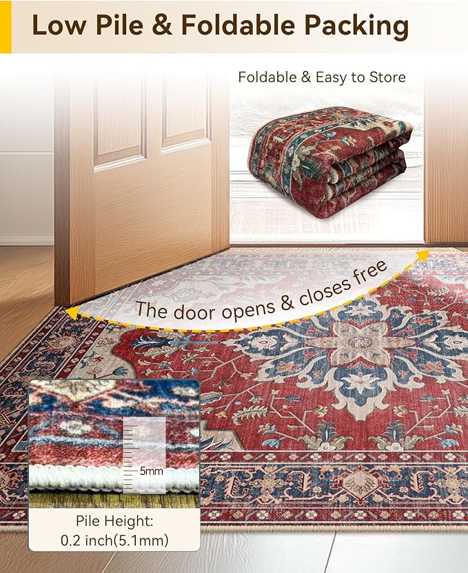 RELEANY Area Rugs Small 2'6"x4' Washable Non-Slip, Floral Vintage Distress - Image 4