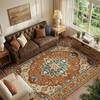 RELEANY Area Rugs 6'x9' Washable Non-Slip, Floral Vintage Distress Medallion by RELEANY