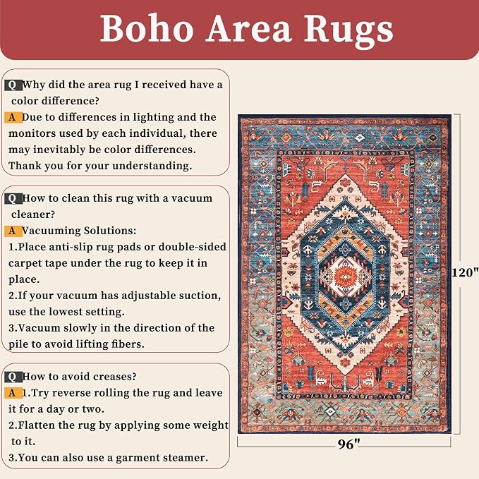 SERISSA Washable Rugs 8x10 Area Rugs, Large Non-Slip Boho Living Room Rust Rug - Image 2