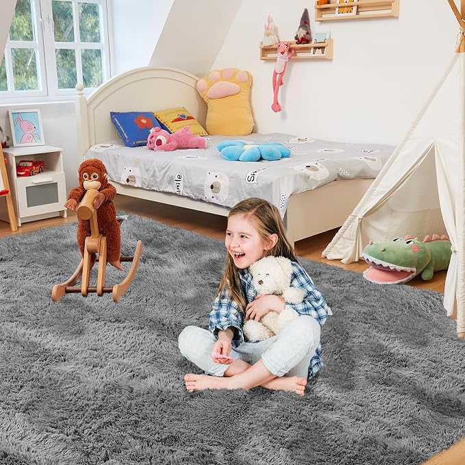Ultra Soft Rug for Living Room, 8X10 Grey Fluffy Shag Area Rug for Bedroom - Image 3