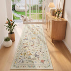 Unirea 2x6 Beige Cat Runner Rug, Washable Non Slip Botanical Rug by UNIREA