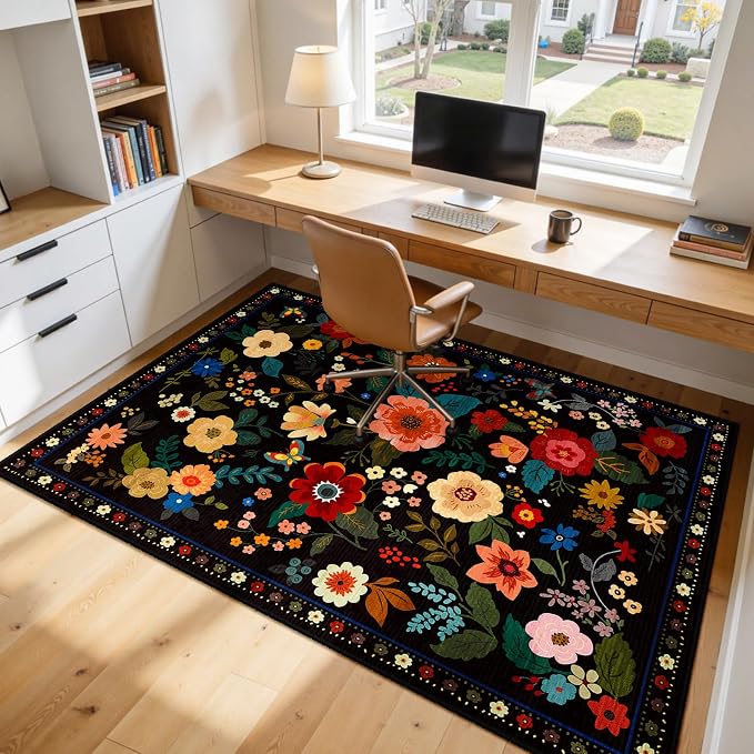 RELEANY Floral 7x9 Area Rugs Washable Print Boho Cute Carpet Non Slip Flower - Image 9