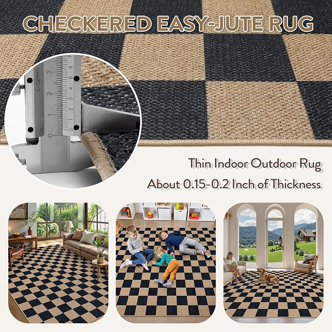 Lahome Colette Checkered Easy Jute Rug, 9x12 Area Rug - Image 5