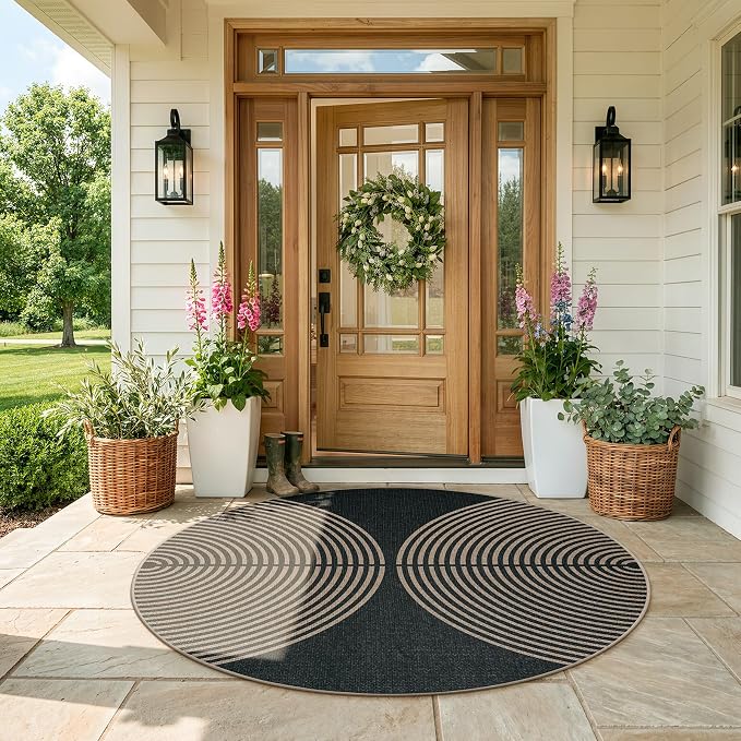 Lahome Enfys Modern Rainbow Round Rug, 6ft Easy Jute Circle Patio Rug Washable - Image 6