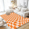 Orange Checkered Area Rug, Autumn Washable Area Rug 5x7 Large Rugs by SPUNKER