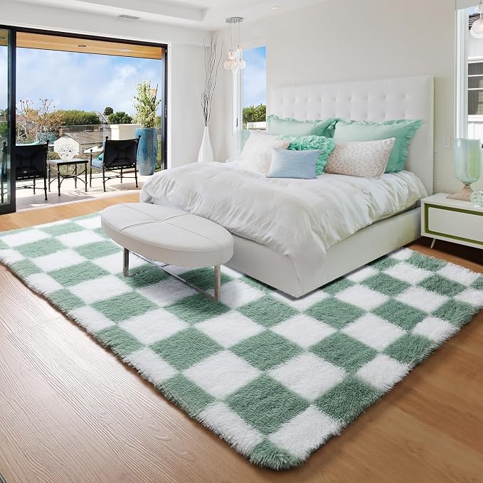 KICMOR Living Room Rugs 5x8 Sage Green and White, Large Fluffy Furry Shaggy - Image 7
