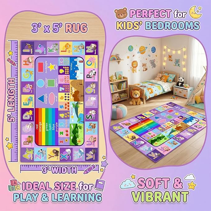 ABC Rugs for Kids Playroom, 3x5 Ft Educational Alphabet Rug - Image 3