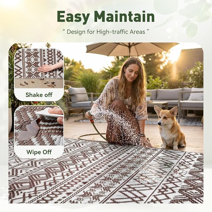 MontVoo Outdoor Rug 8x10 Waterproof Outdoor Patio Rug Mat Reverisble Plastic - Image 8