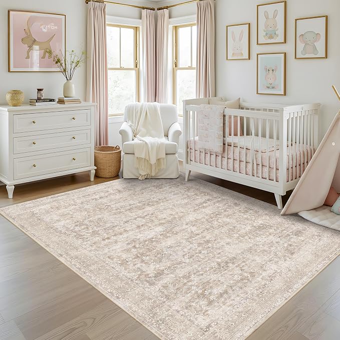 Latte&Fog Washable Beige Rugs for Bedroom, Vintage 5x7 Area Rug for Living Room - Image 4