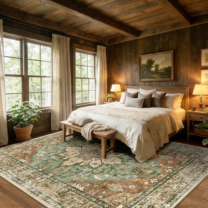 RELEANY Area Rugs Large 10'x12' Washable Non-Slip, Floral Vintage Distress - Image 3