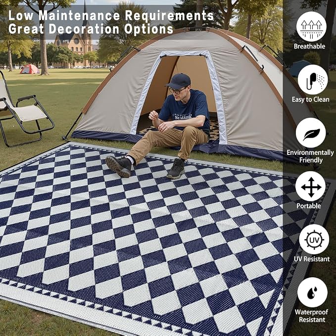 HUGEAR Outdoor Waterproof Rug 6'x9' Plastic Straw Rugs Washable Reversible - Image 3