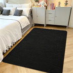 4x6 Black Washable Area Rug for Bedroom, Leaf Geometric Patter Shag Non-Slip - Image 2