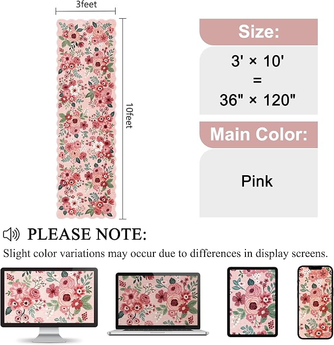 DUKINO 3x10 Washable Runner Rug, Non Slip Floral Ultra Soft Runner - Image 2