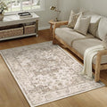 3x5 Washable Neutral Area Rug Brown Vintage Entryway Office Carpet Non-Slip by WondRg