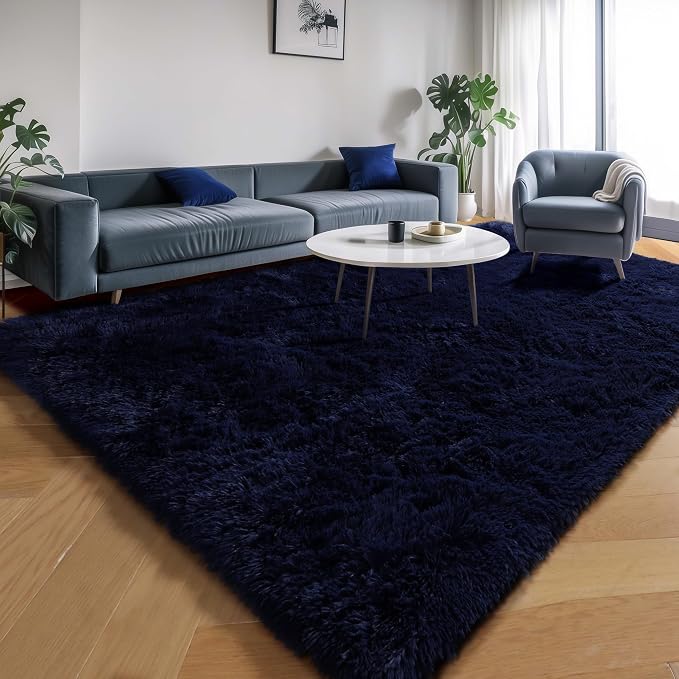 PAGISOFE Navy Blue Rug 4x6, Fluffy Dark Blue Rugs - Image 3