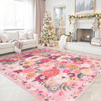 Pink Floral Bedroom Rug 5x7, Non-Slip Washable Area Rug - Image 6