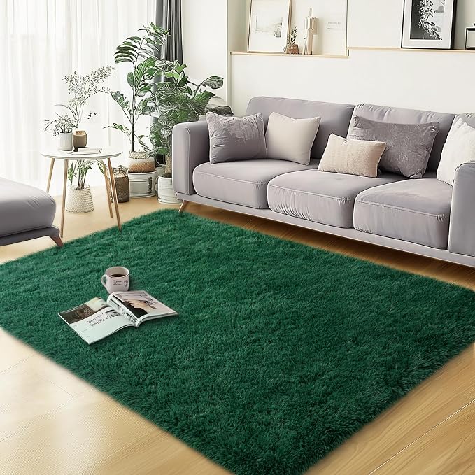 qulint Green Area Rug for Bedroom 3x5, Fluffy Soft Shag Rugs for Living Room by QULINT