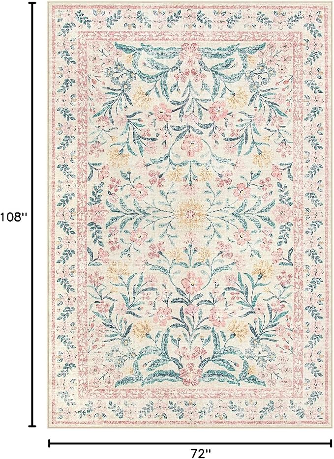 Wonnitar Washable Area Rug 6x9, Boho Non Slip Non-Shedding Pastel Nursery Carpet - Image 2