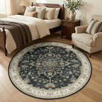 RELEANY Area Rugs Round 5ft Washable Non-Slip, Floral Vintage Distress by RELEANY