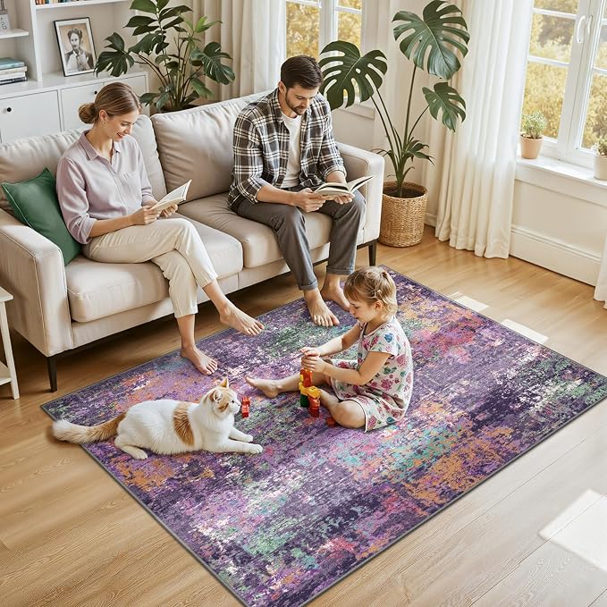 RELEANY Washable Area Rugs 4'x6' Non-Slip Modern Abstract Soft - Image 2