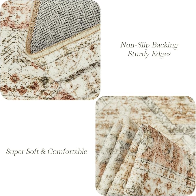 Soalmost 5x7 Area Rugs Brown Pink Low Pile Indoor Washable Trendy Faded Style - Image 6