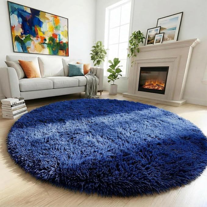 Navy Blue Round Rugs 5Ft for Boys Bedroom, Fluffy Circle Area Rug for Kids - Image 5