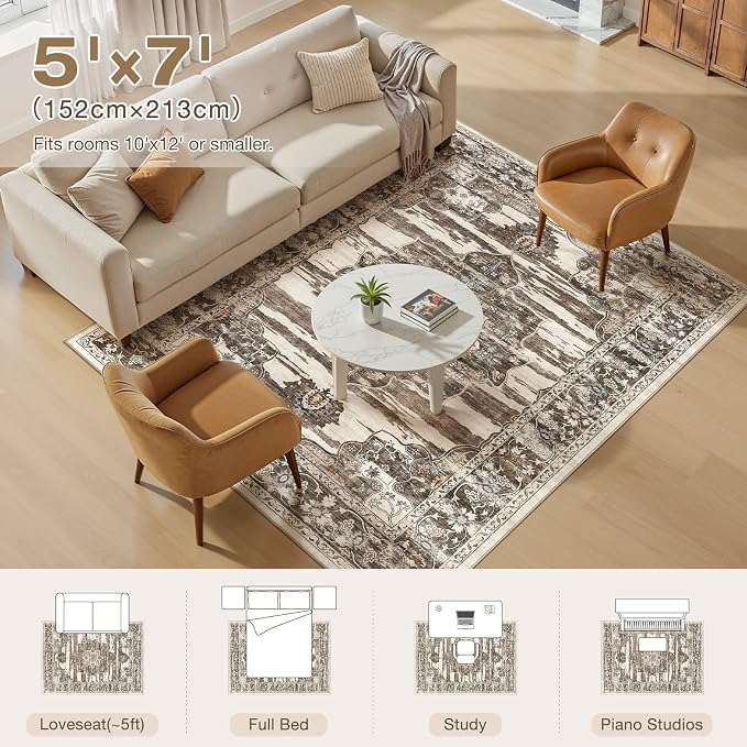 Washable 5x7 Area Rug for Living Room - Image 8