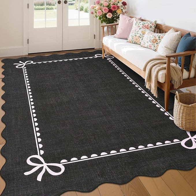 GarveeHome Scalloped Bow Rug for Living Room, Solid Rug for Dorm, Washable Rugs by GarveeHome