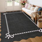 GarveeHome Scalloped Bow Rug for Living Room, Solid Rug for Dorm, Washable Rugs by GarveeHome