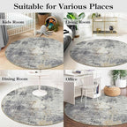 Lahome Modern Abstract Round Rug - 4Ft Grey Small Bathroom Rug Indoor 4x4 - Image 6