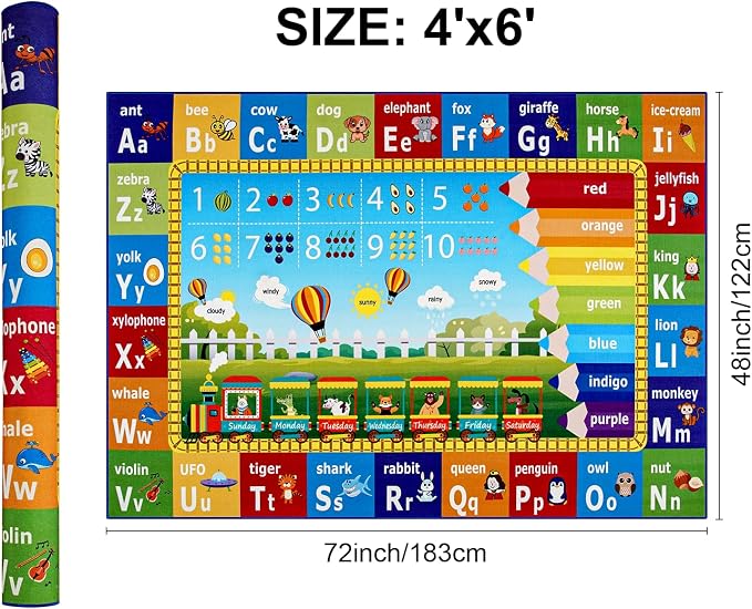 ABC Rug for Playroom Classroom Bedroom, 4x6 Kids Educational Area Rug for - Image 2