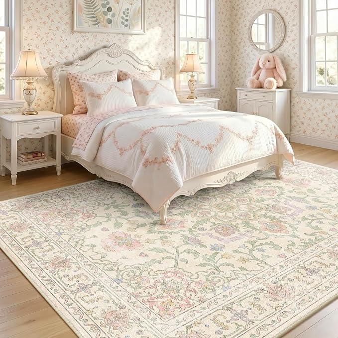 CAPALOCA Machine Washable Rugs Nursery Rug Cute Girl Non Slip Low Pile Water - Image 2