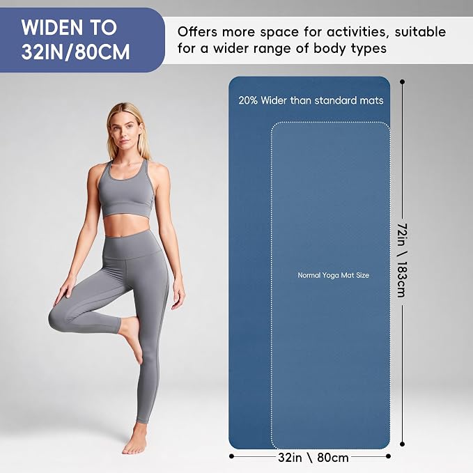 Extra Wide Yoga Mat 72" x 32", 6mm Non Slip TPE Exercise Mat - Image 2