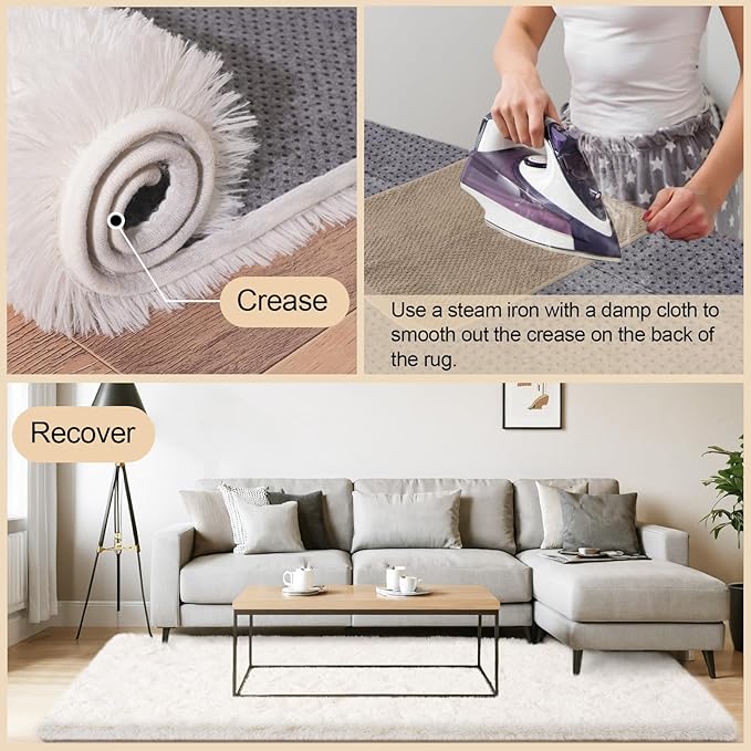 Mugorn 4x6 Rugs for Living Room, Large Fluffy Cream White Area Rugs for Bedroom - Image 6