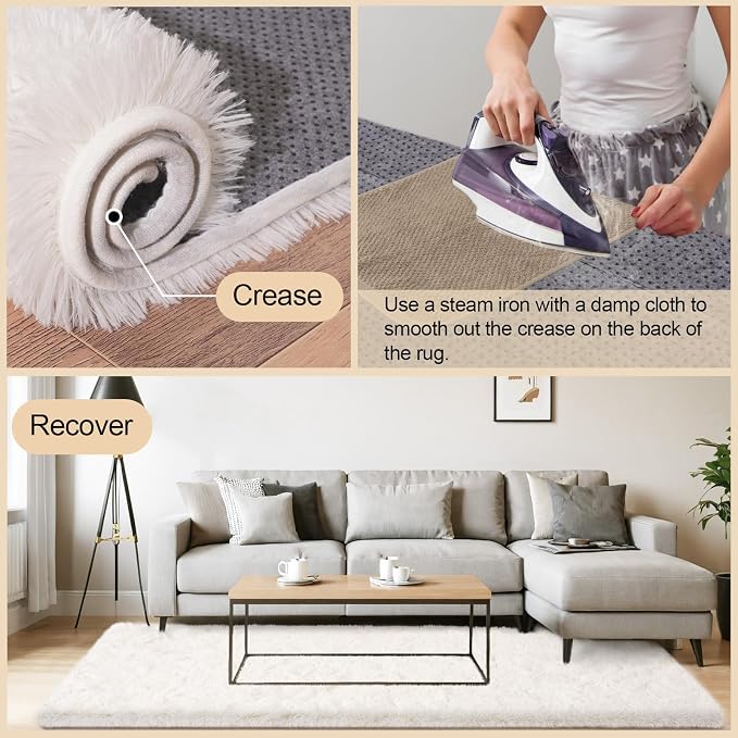 Mugorn 3x5 Rugs for Bedroom, Large Fluffy Cream White Area Rugs for Living Room - Image 5