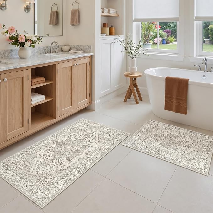 Madane 2-Piece Kitchen Runner Rug Set, Small Area Rug Non-Slip Vintage Door Mat - Image 3