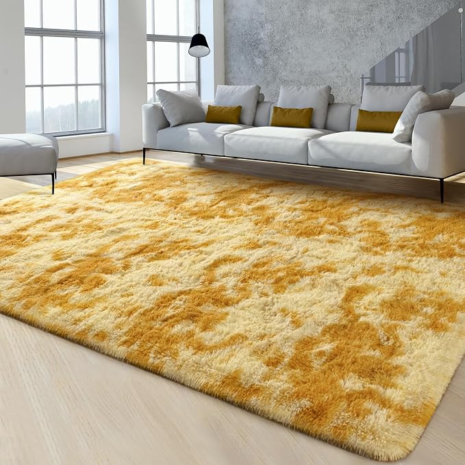 FlyDOIT Large Area Rugs for Living Room, 4x6 Feet Tie-Dyed Orange Shaggy Rug - Image 2