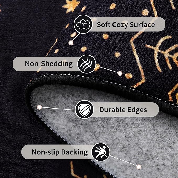 SERISSA 2x4 Rugs for Entryway, Washable Non-Slip Black and Gold Small Runner Rug - Image 5