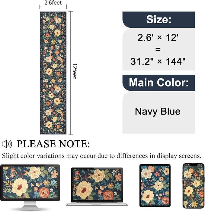 DUKINO 2.6x12 Kitchen Runner Rug, Lightweight Floral Washable Rug - Image 2