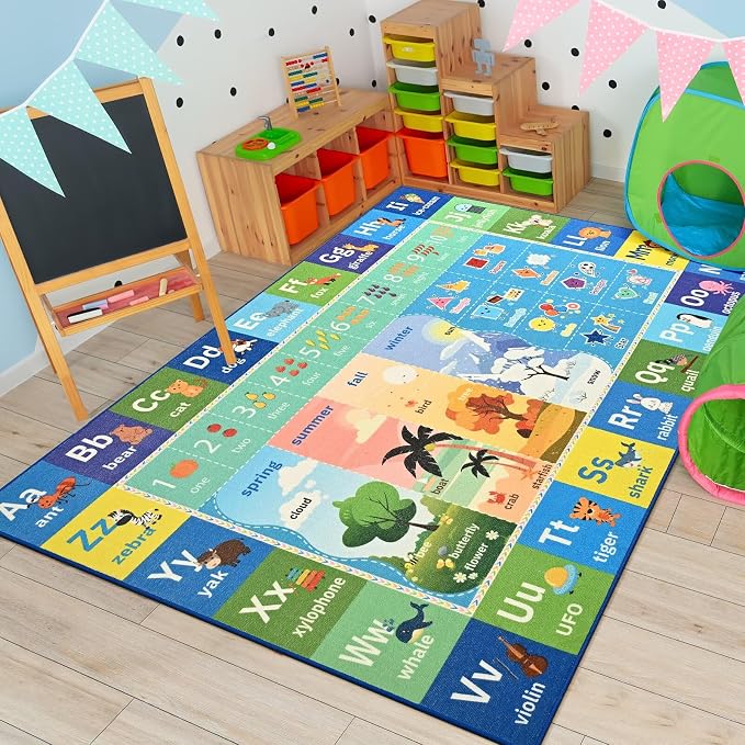 Macgace ABC Kids Rug for Playroom, 4x6 Washable Classroom Area Rugs, Toddler by Macgace