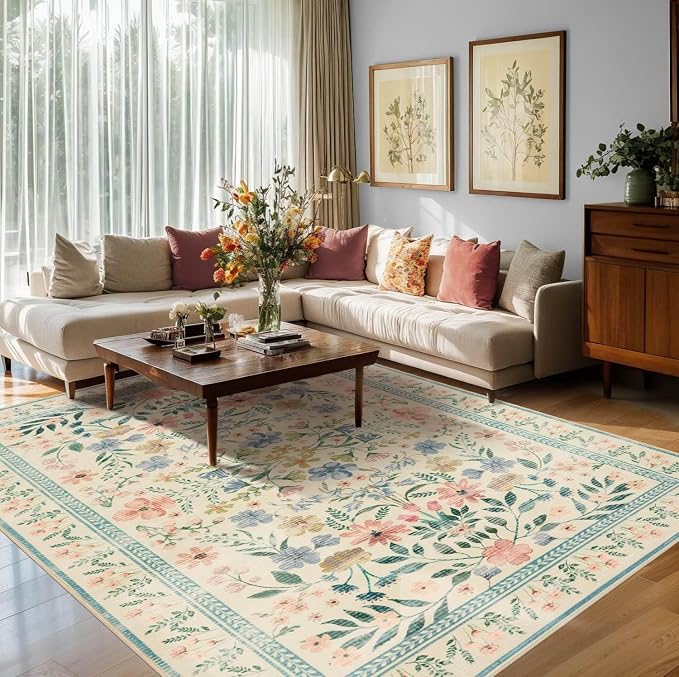 Rugxara Floral Rug for Living Room Bedroom, 5x7 Washable Rug, Large Non Slip - Image 9