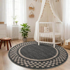 4ft Washable Round Rug for Entryway Modern Checkered Bedroom Circle Rug Non - Image 2