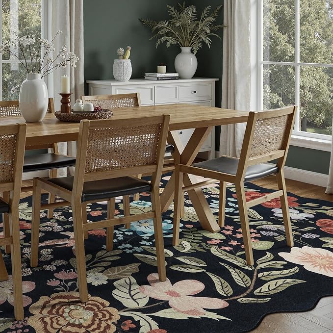 DCX Black Floral Rug 8x10, Washable Black Rug - Image 4
